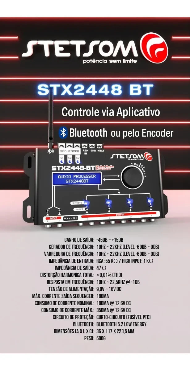 Stetsom STX2448 Digital Audio Processor Bluetooth Automotive Crossover Equalizer