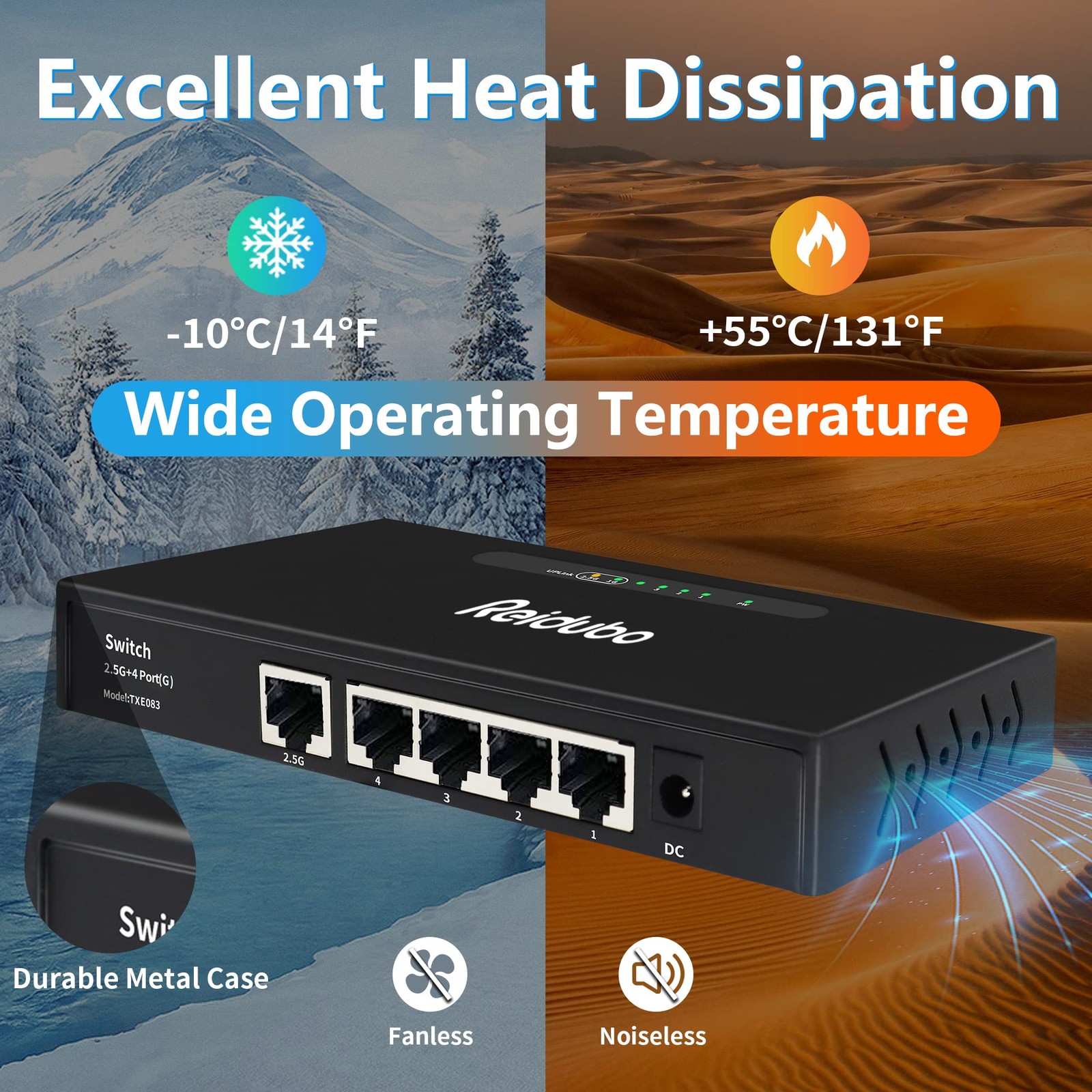 2.5G Uplink Ethernet Splitter MultiGigabit Network Hub Switch Unmanaged