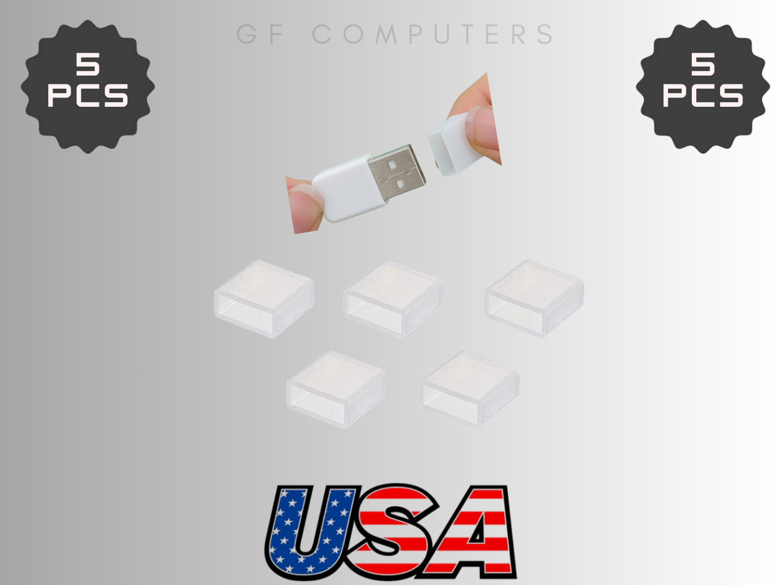 5 Pack USB A Male Anti-Dust Plug Covers – Clear Caps, Lightly Handled