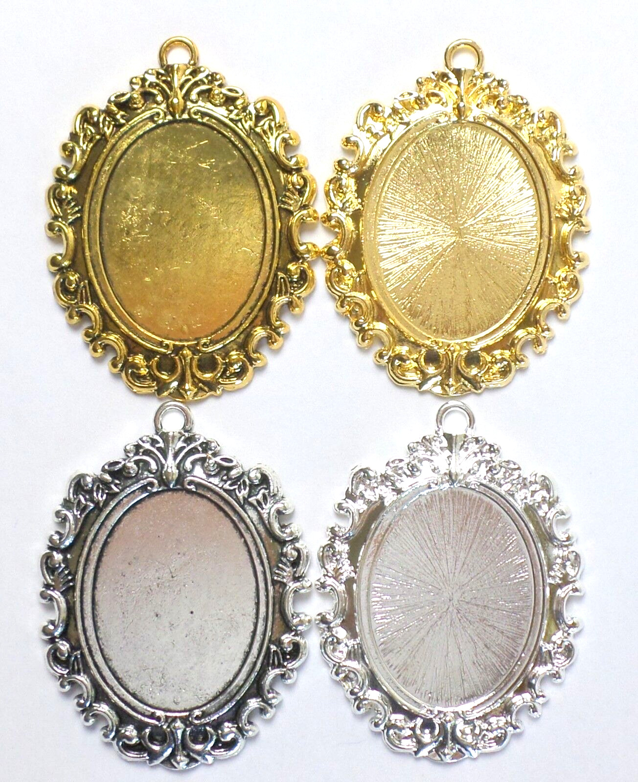 4 Colors 40x30mm Victorian Art Deco Open Loops Scroll Pendant Settings 67x50mm