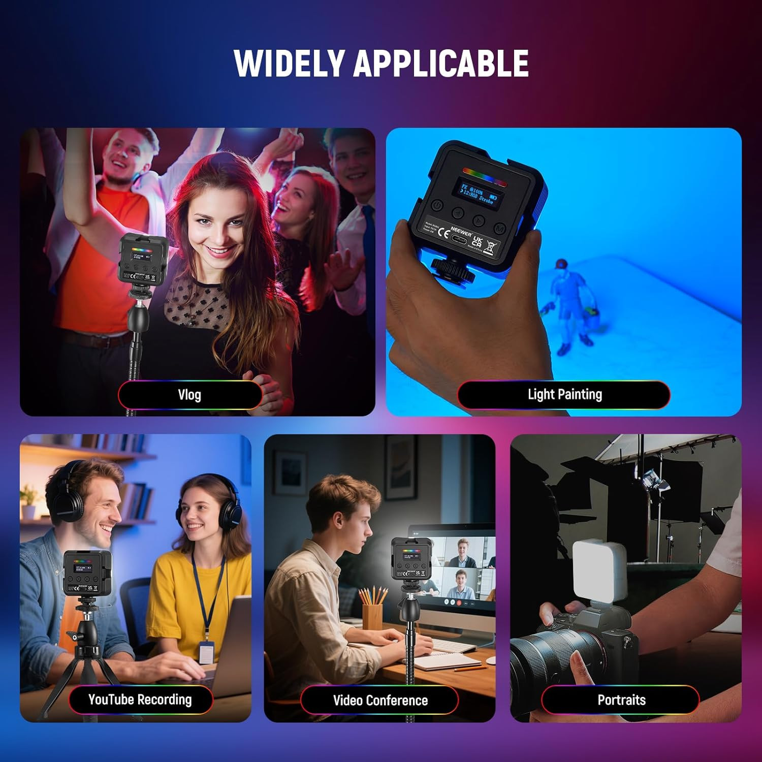 Magnetic RGB LED Camera Light Panel 360° Mini Video Lamp USB Rechargeable 6W