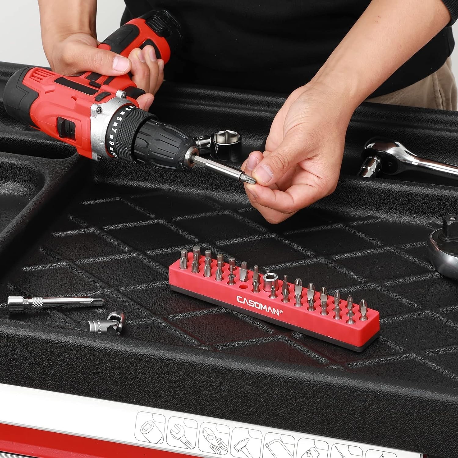 43-Hole Hex Bit Organizer with Strong Magnetic Base for Durable Use