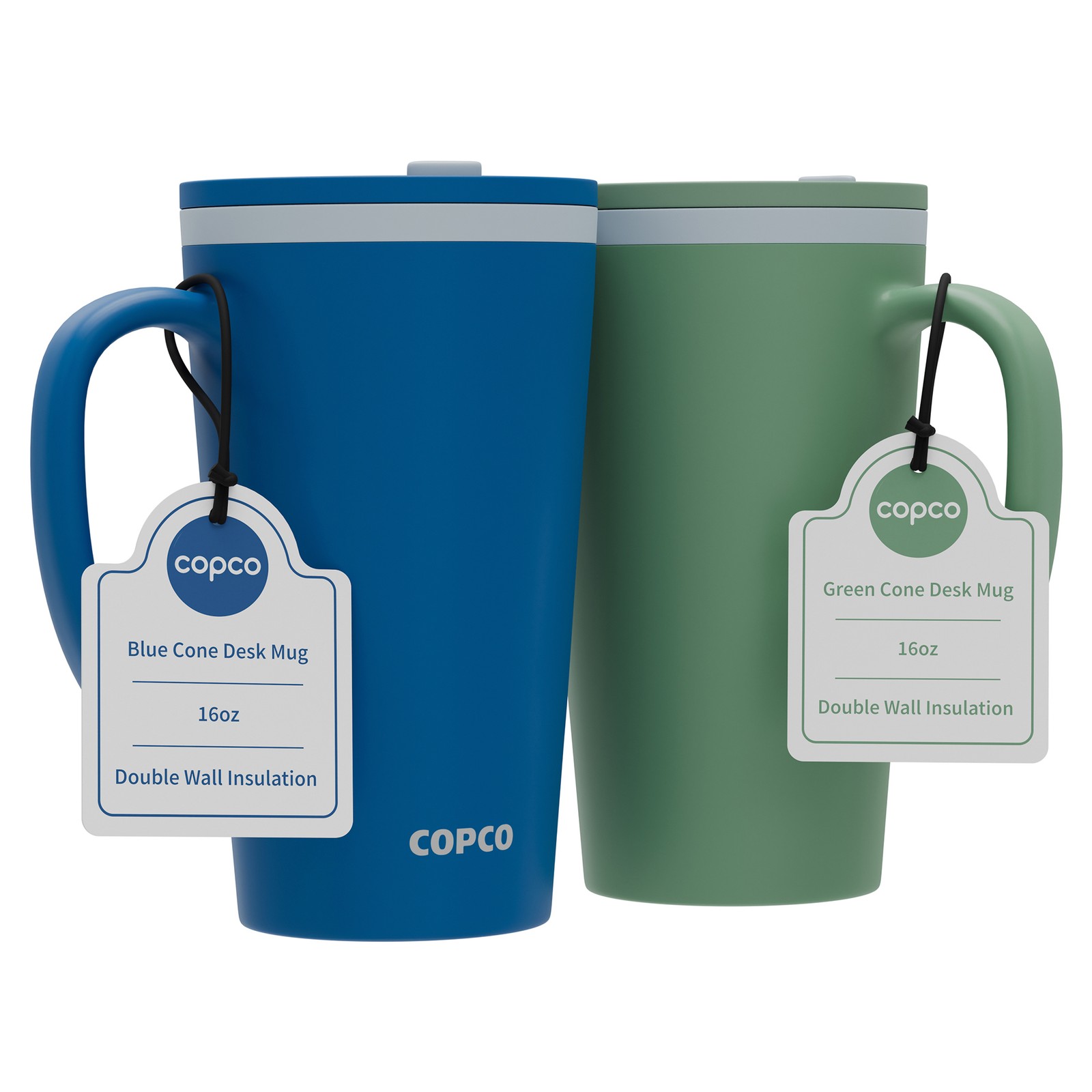 Copco Cone Travel Coffee Mug, 16 oz (Set of 2) - Insulated Drinkware -Blue/Green