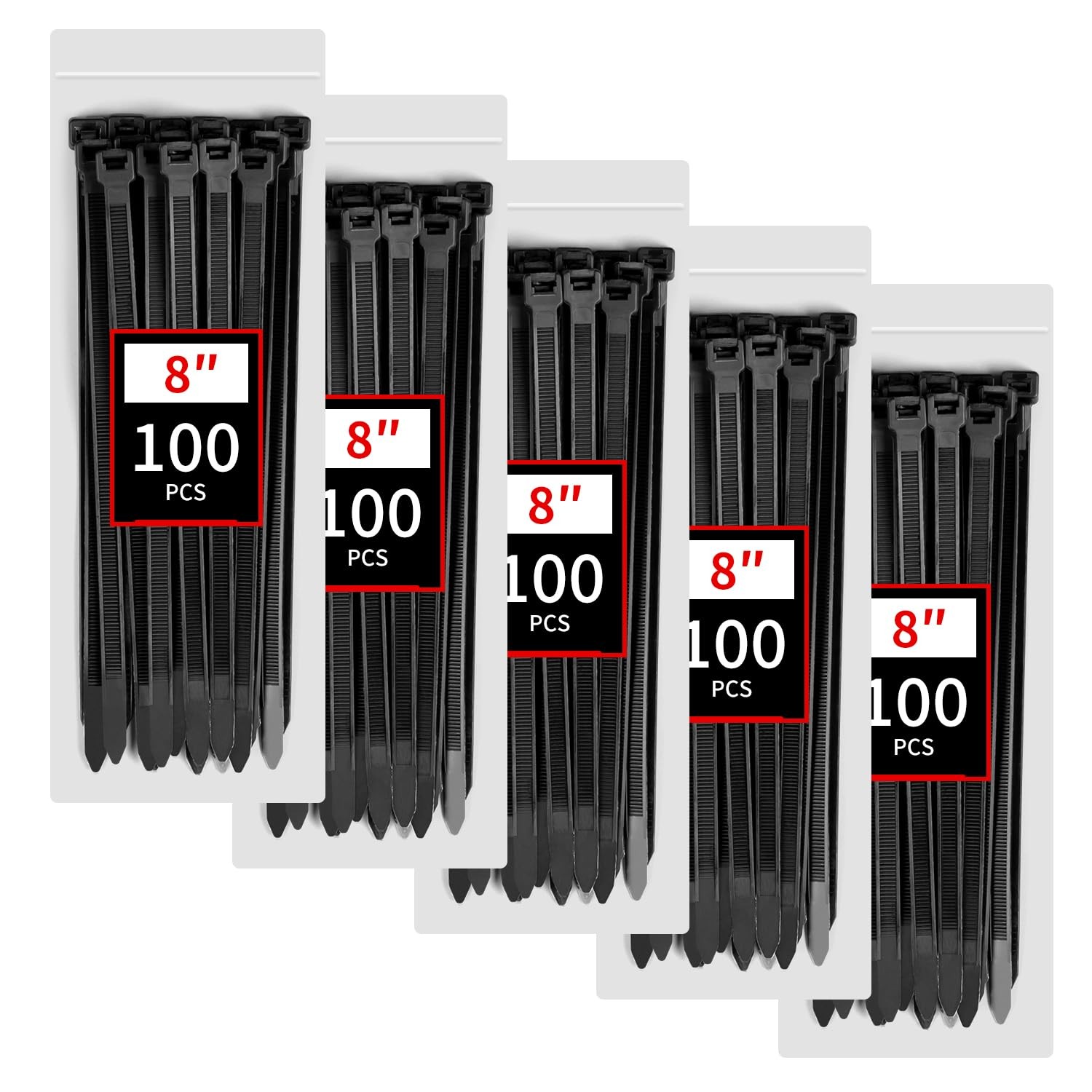 500 PCS Heavy Duty Zip Ties 8 Inch Black Cable Ties 120lb Tensile Strength