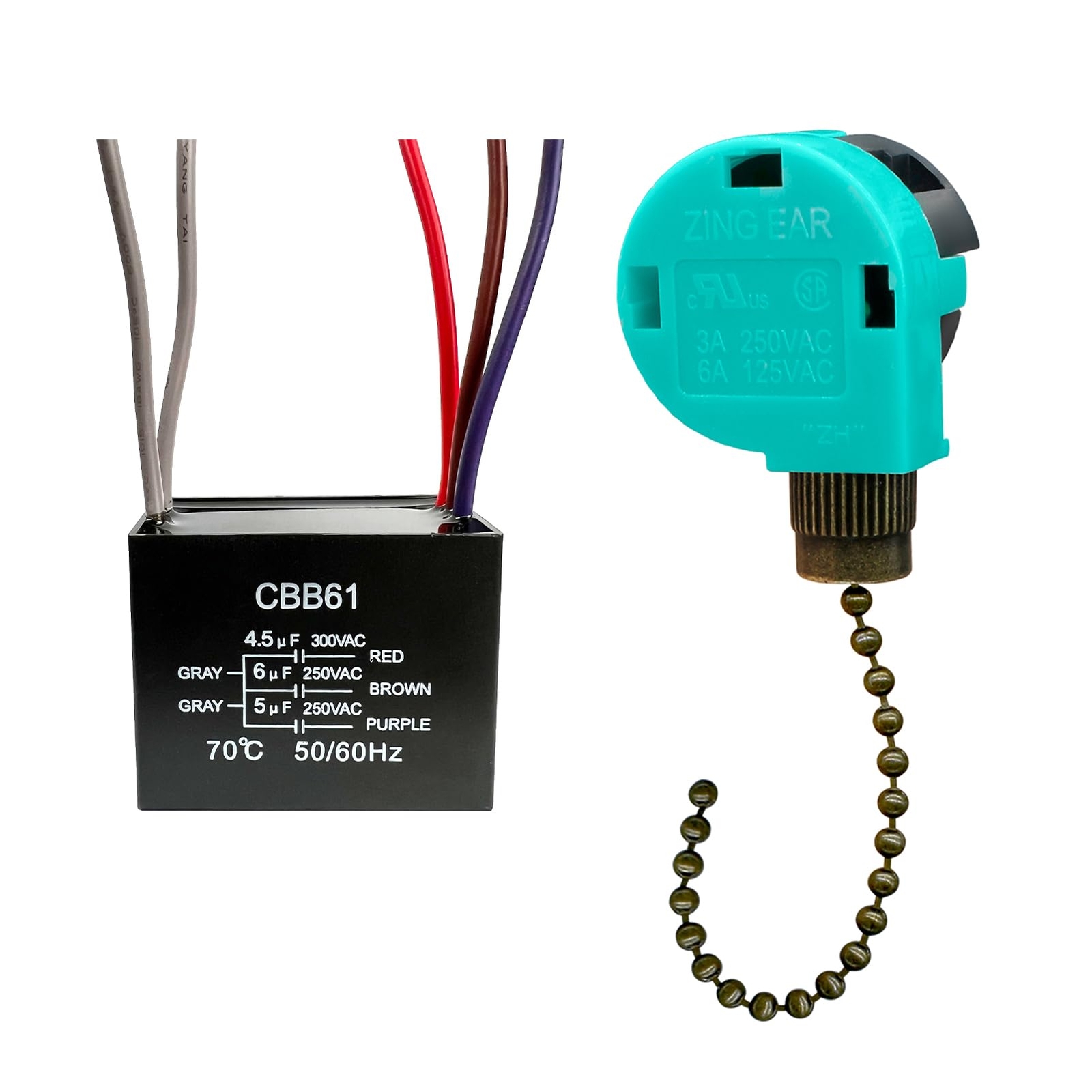 Ceiling Fan Pull Chain Switch 3 Speed 4 Wire Ceiling Fan Capacitor CBB61 4.5u...