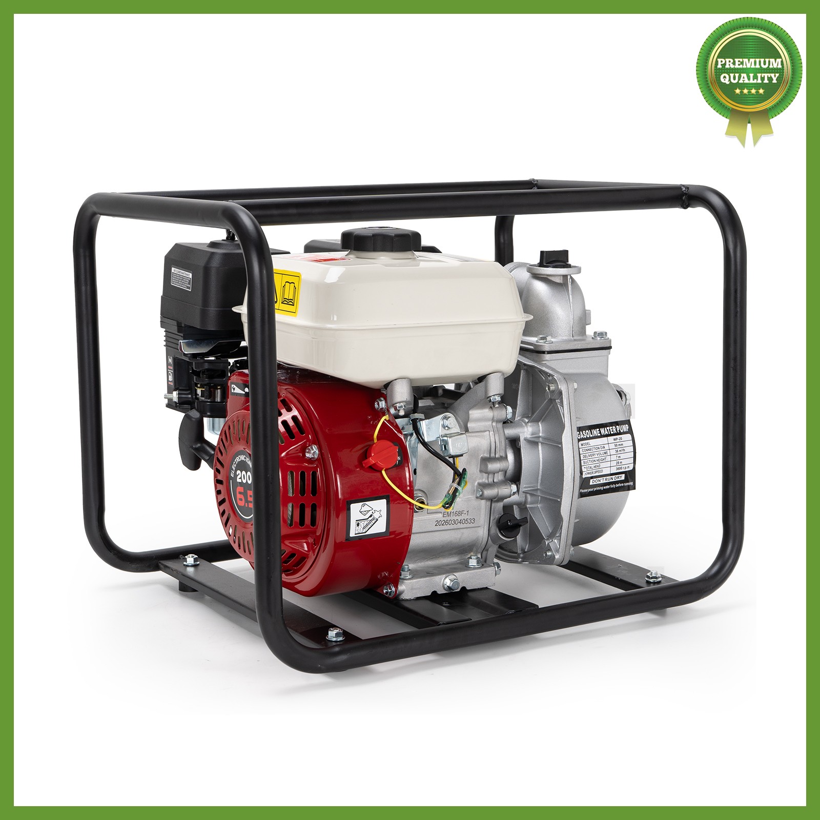 Gas-Powered Water Pump 2'' Semi-Trash Water Pump Transfer Pump 158GPM 26.2ft
