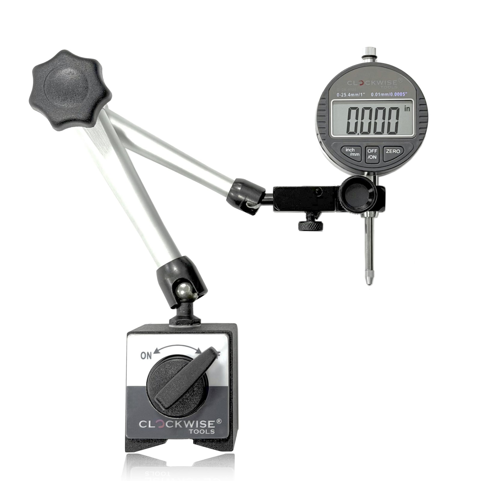 Clockwise Tools Digital Indicator with Magnetic 0-1"/25.4MM, Silver, Grey