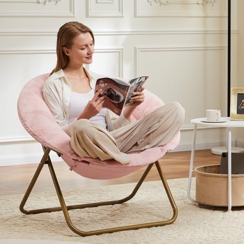 Comfy Saucer Chair, Faux Fur Lounge Seasting XL Circle Round-36 Inches Rosy