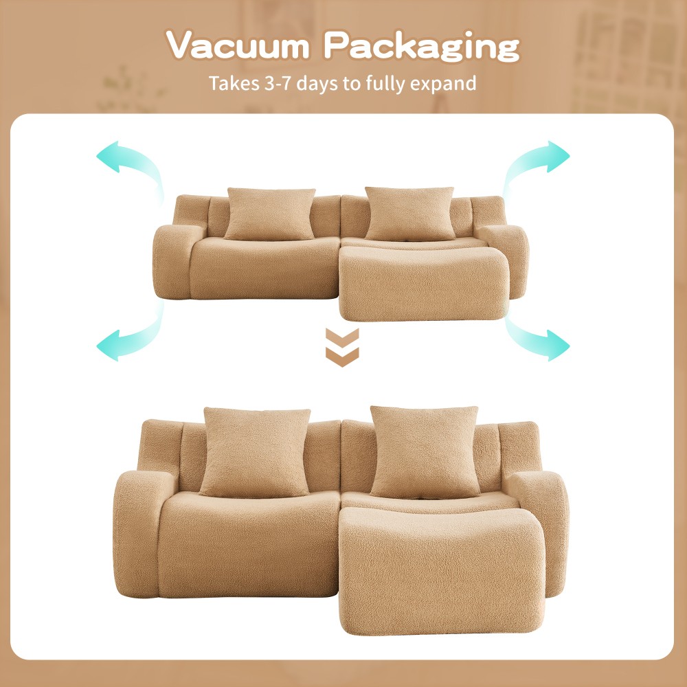 L-Shaped Teddy Fabric 2-Seat Sofa w/ Curved Armrests, No Assembly