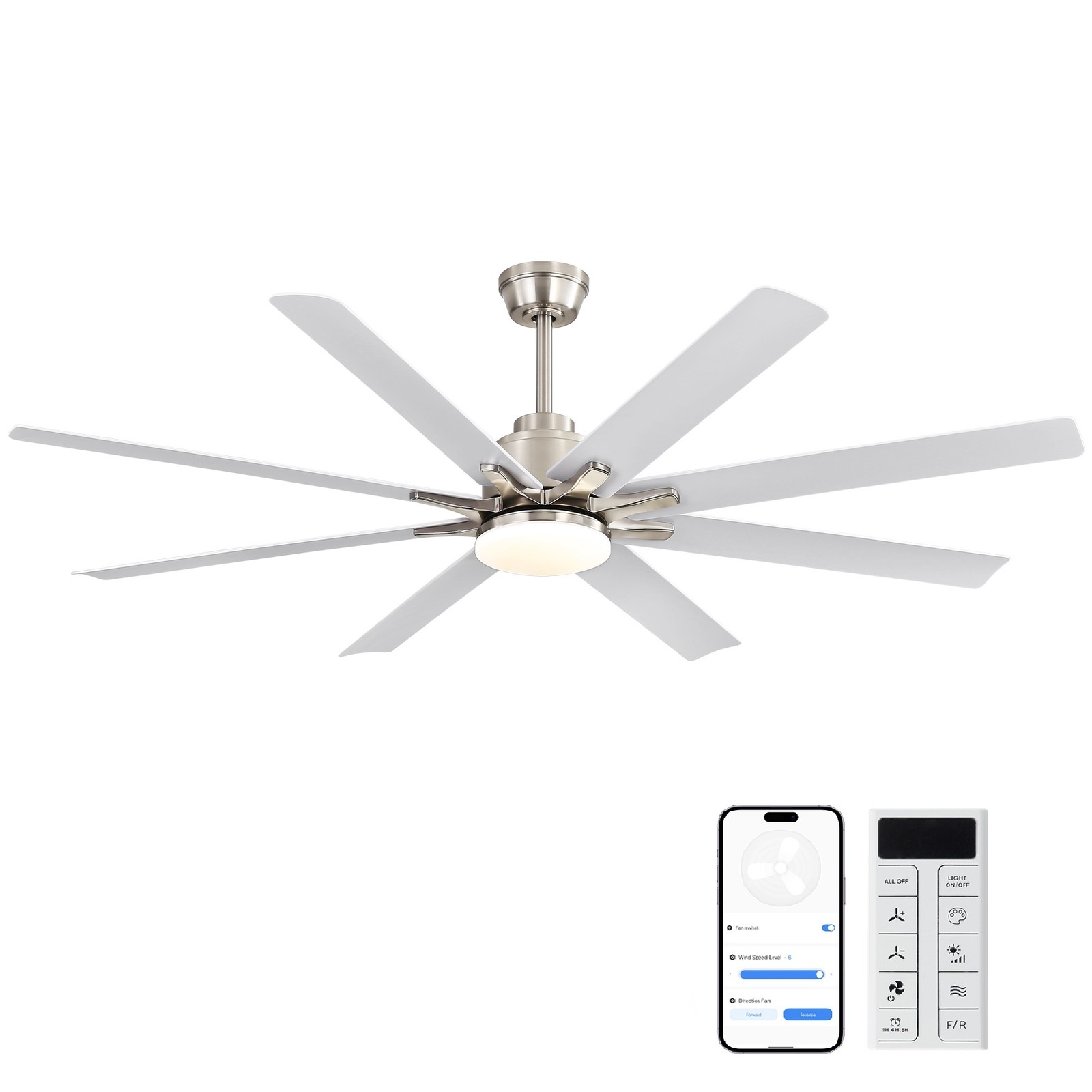 52"Smart Ceiling Fan With Lights,6 Wind Speed,With 8 ABS Blades,Voice Remote