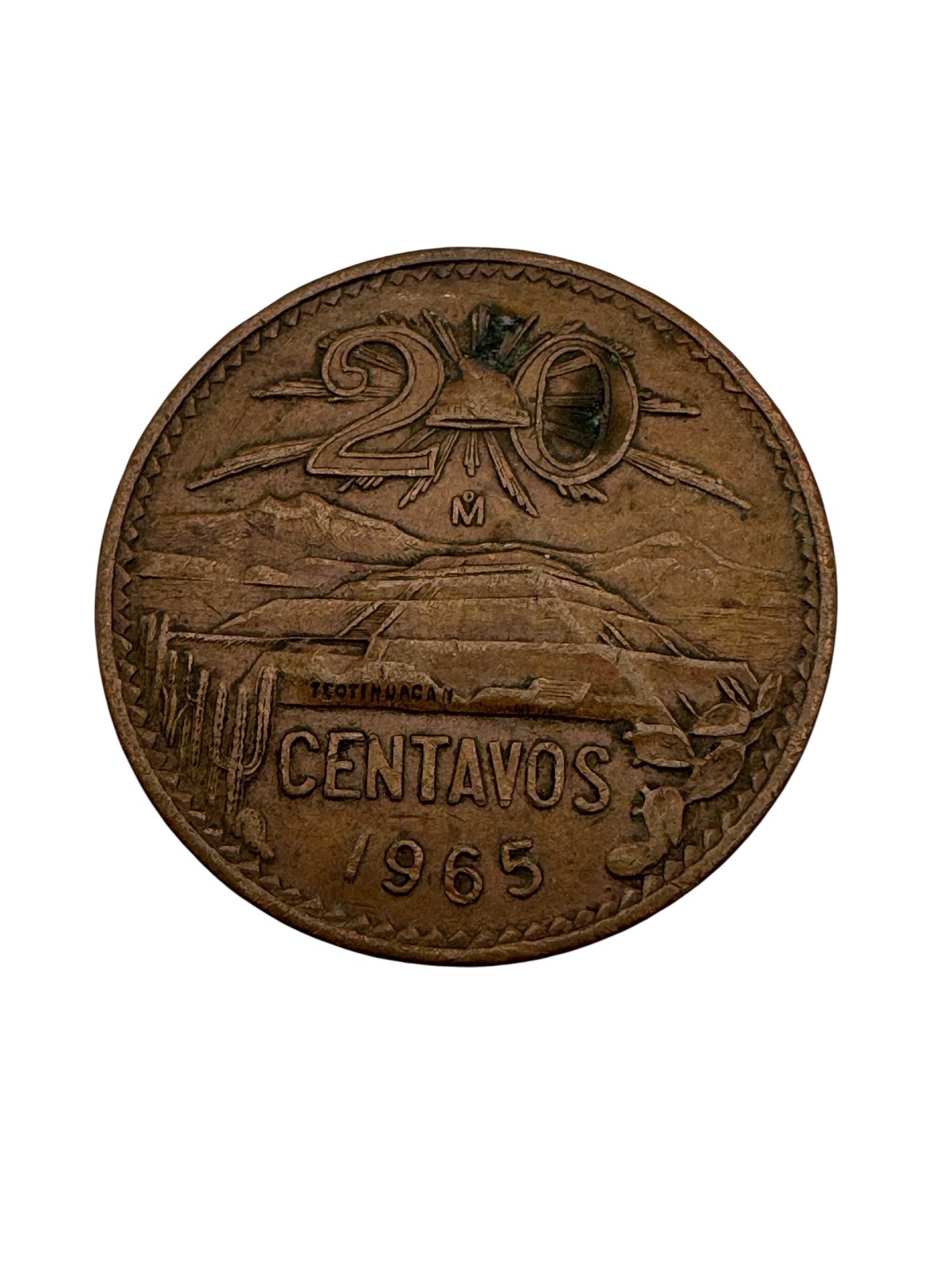Vintage Old Money 1965 Mexico 20 Centavos Coin Circulated Dark Patina