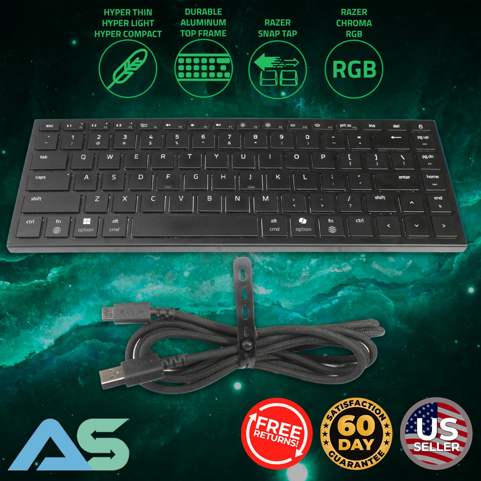 Razer Joro Portable Compact 75% Slim Light Wireless Low-Profile Gaming Keyboard