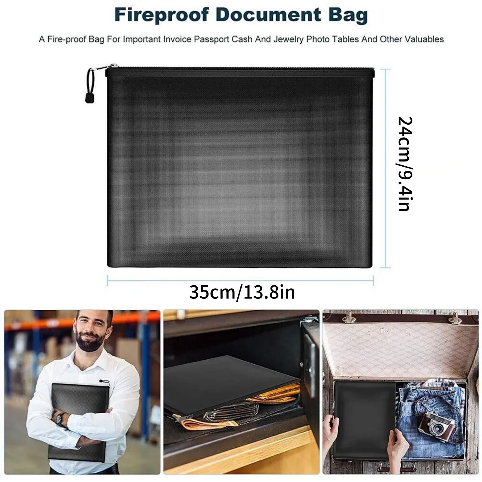 Fireproof Waterproof Document Envelope File Folder Cash Pouch Document Bag