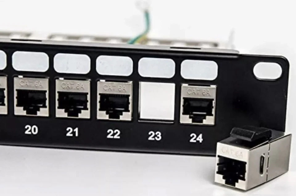 Detroit Packing 24 Port CAT6A RJ45 Through Coupler Patch Panel Back Bar Keystone