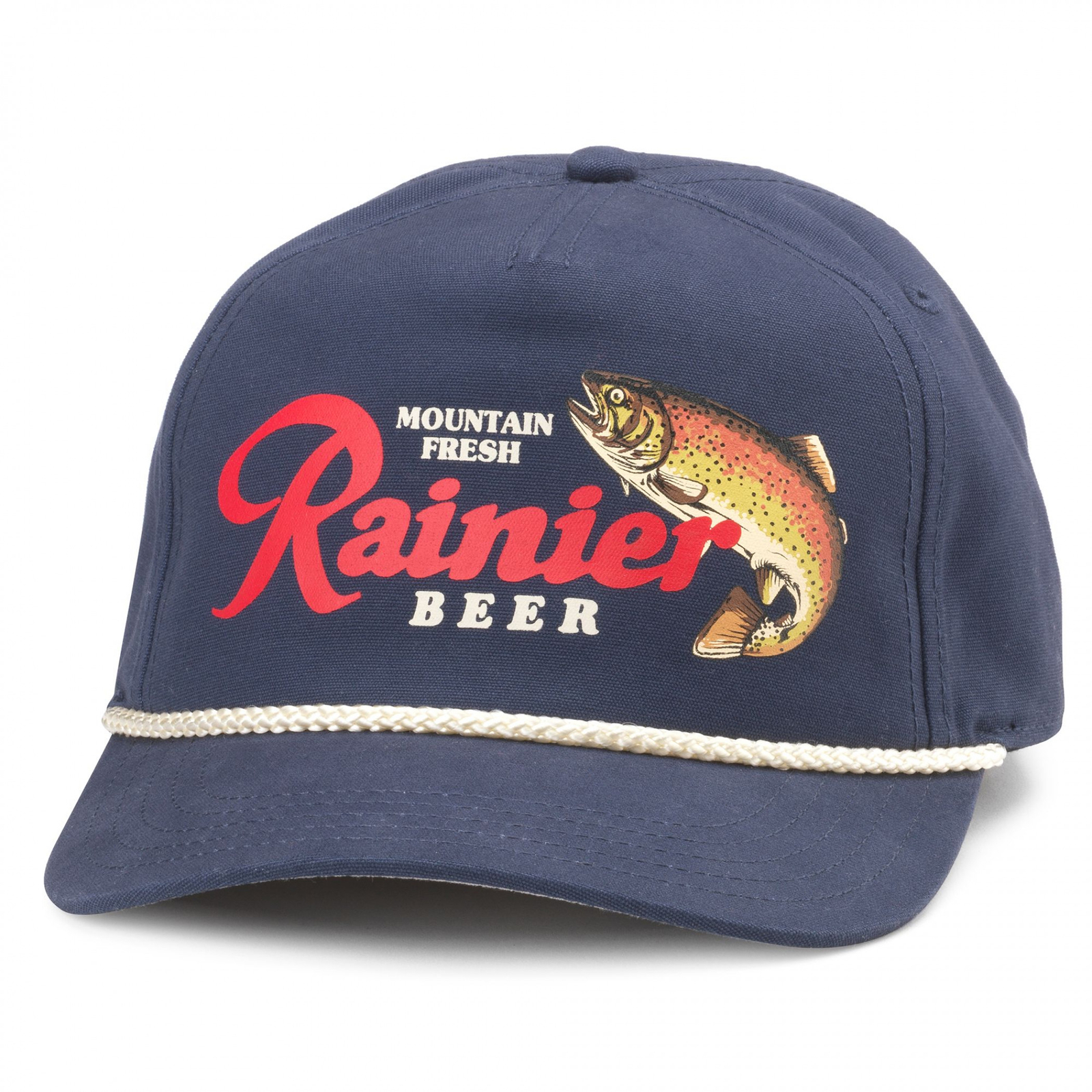 Rainier Beer Mountain Fresh Fishing Adjustable Rope Hat Blue
