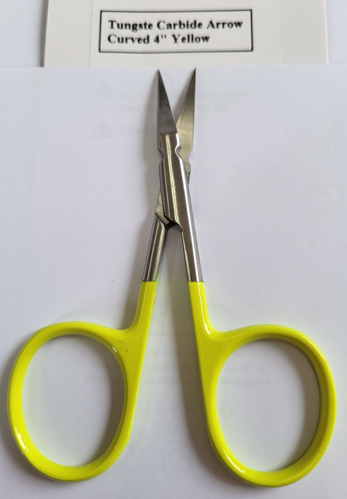 Fly Tying SCISSORS  TUNGSTEN CARBIDE  " Arrow Point Scissors Curved 4"  " Yellow