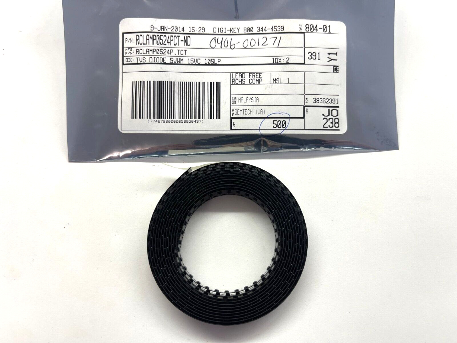 (49 PIECE LOT) RCLAMP0524P.TCT, SEMTECH, TVS DIODE 5VWM 15VC SLP2510P8, ROHS