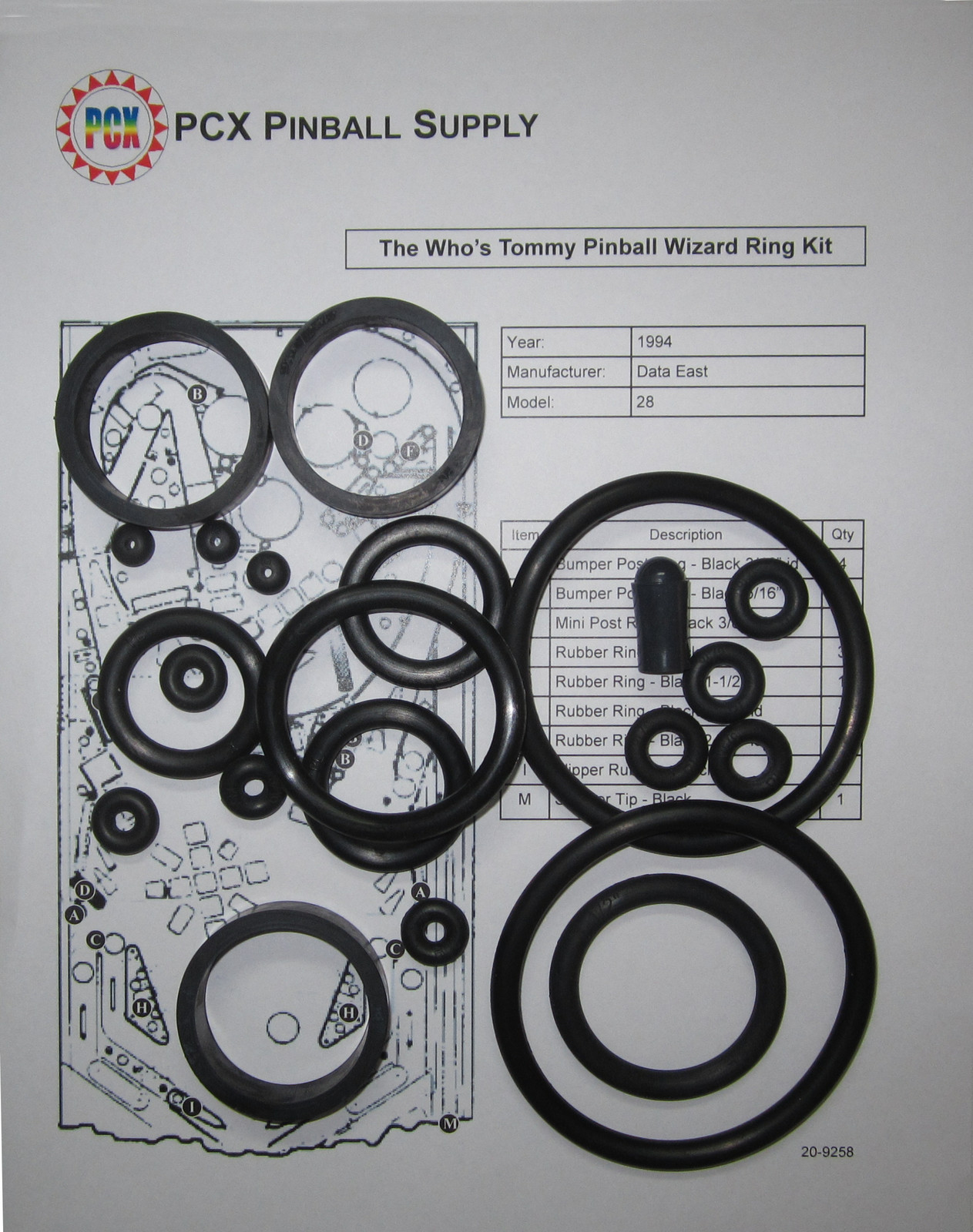 1994 Data East The Who's Tommy Pinball Wizard Rubber Ring Kit