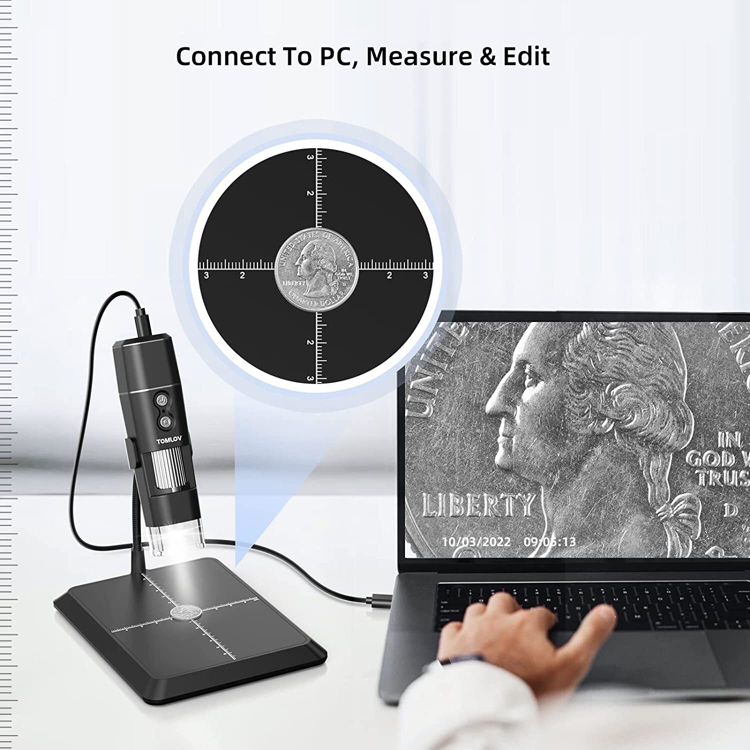 TOMLOV WIFI Digital Microscope 1000X Coin Microscope for Electeric PCB Soldering