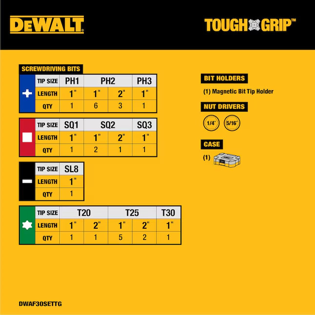 DEWALT TOUGH GRIP Screwdriver Bit Set 30 -Piece DWA30SET
