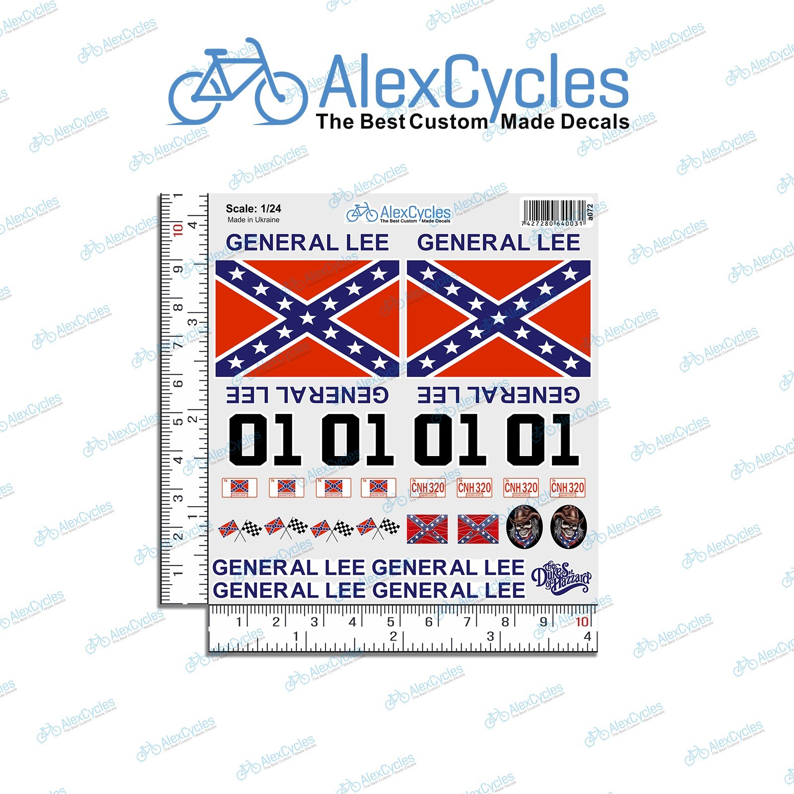 General Lee 01 RC Car Decals Stickers Set 1:24 Scale Tamiya Losi HPI Xray 1/24