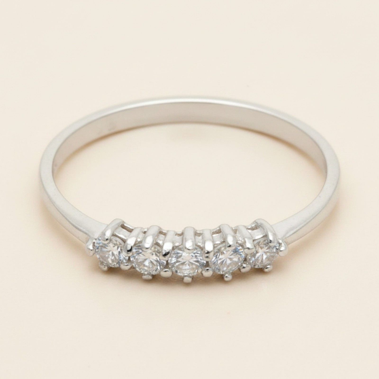 Genuine Sterling Silver Ring Hallmarked Solid 925 With 5 Cubic Zirconia Handmade