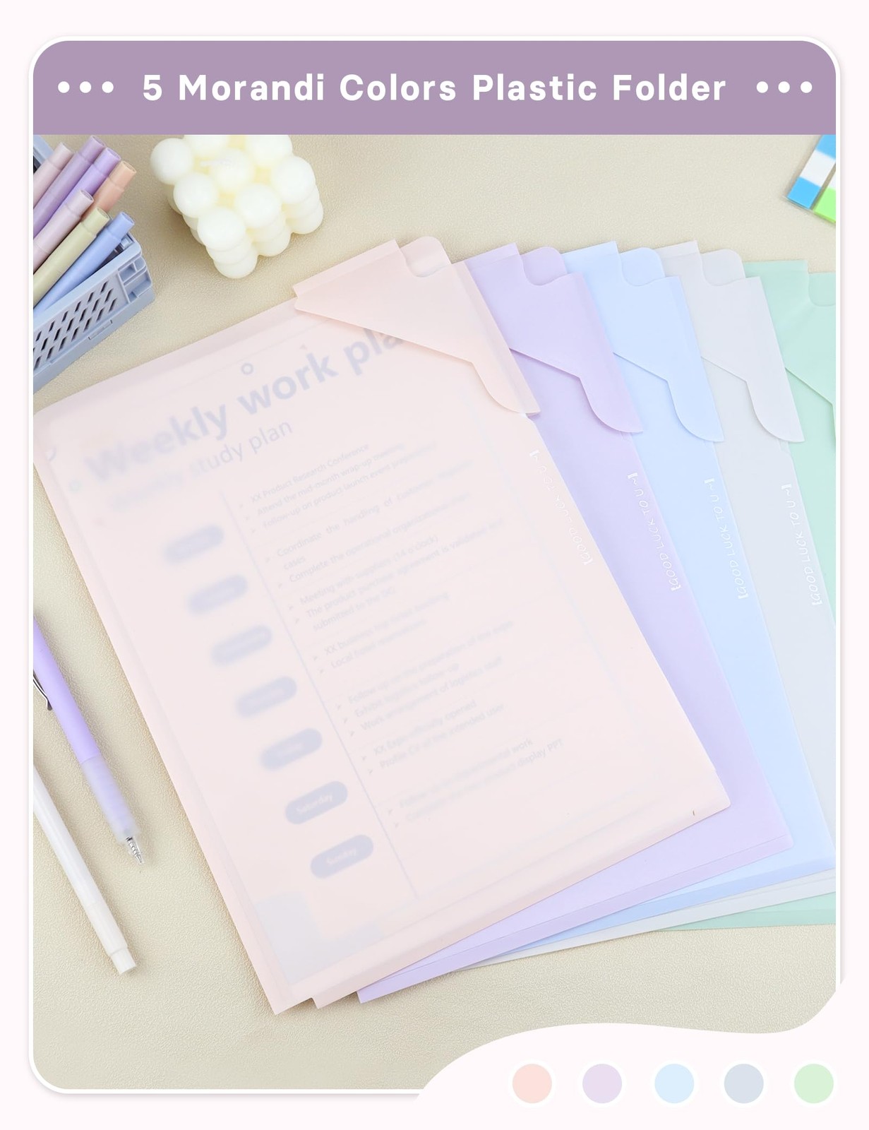 5 PCS Morandi Colors Transparent Plastic Project Pockets Sleeves Folders