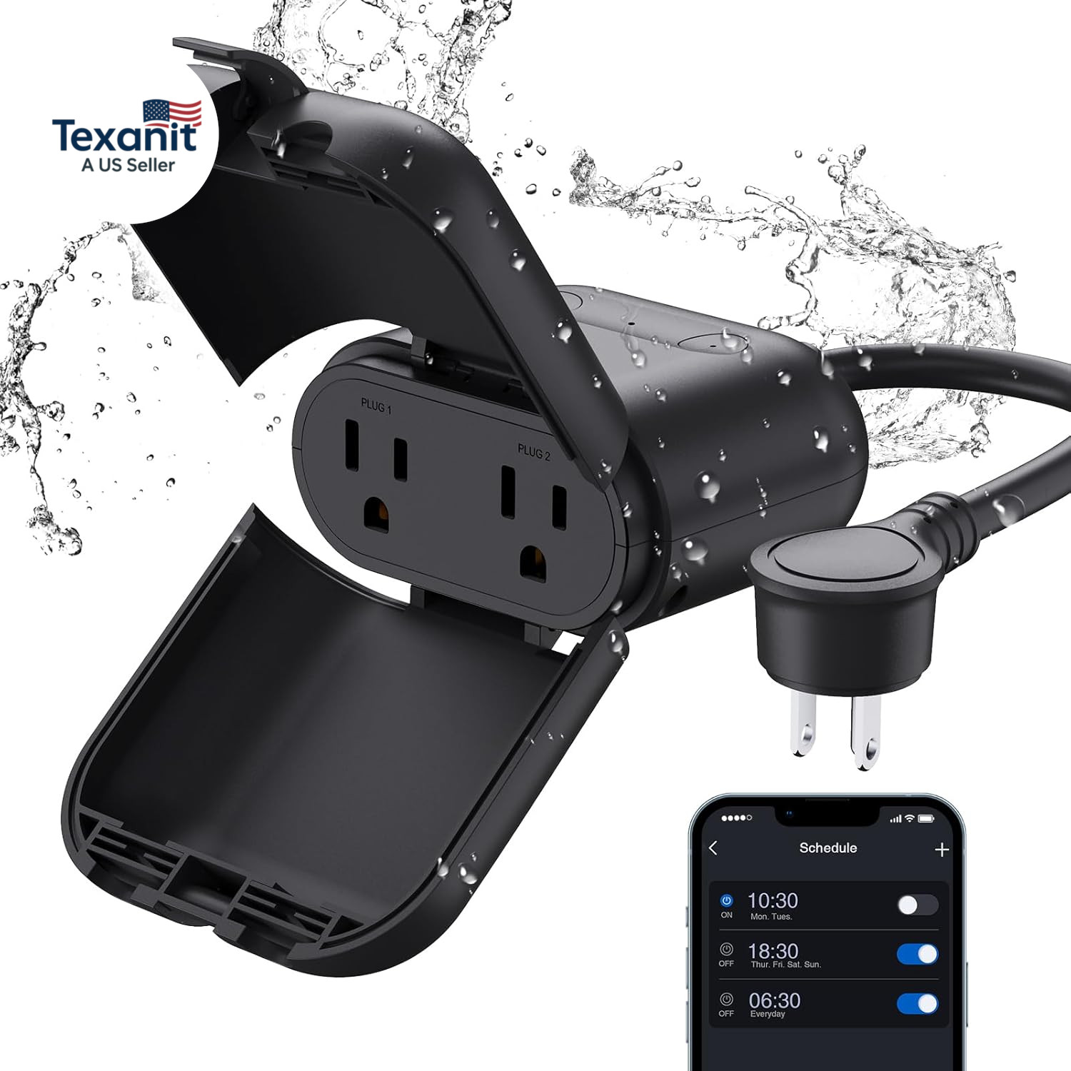 PQR20 Outdoor Smart Plug Waterproof IP66, Wifi Plug with 2 Individually Sockets,