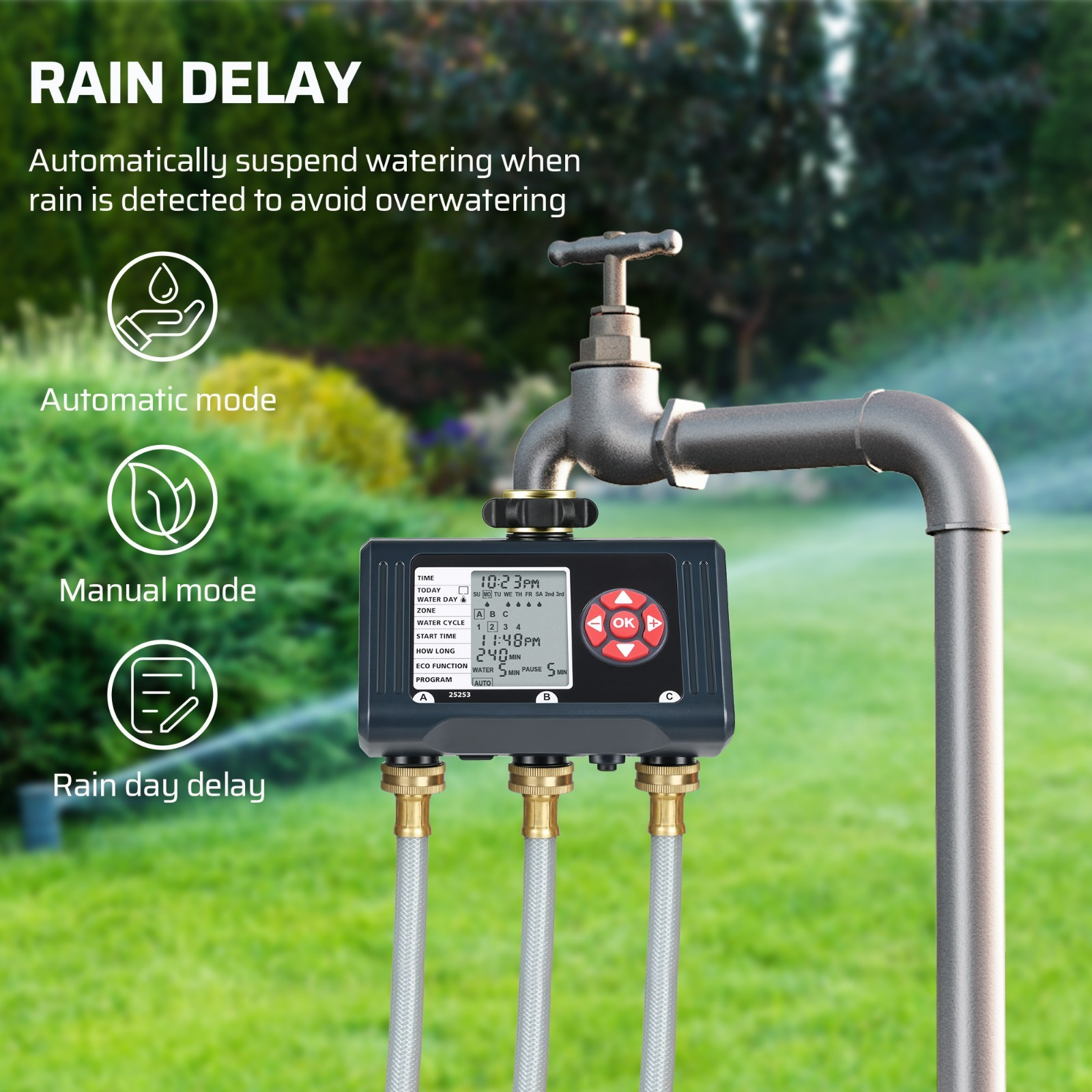 DEWENWILS 3 Zone Sprinkler Timer 12 Programs Water Timer Leakproof Outdoor