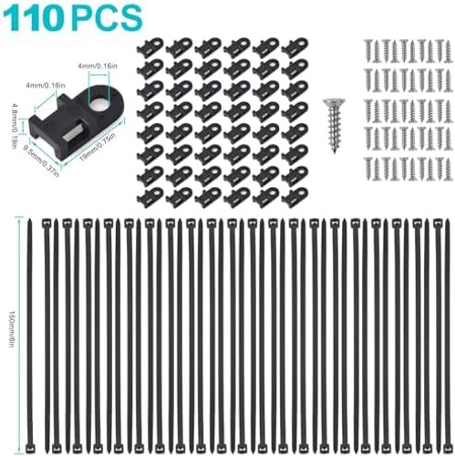 110 Pcs Cable Zip Tie Mounts Wire Cable Clips Organizer Holders with 6" Cable...