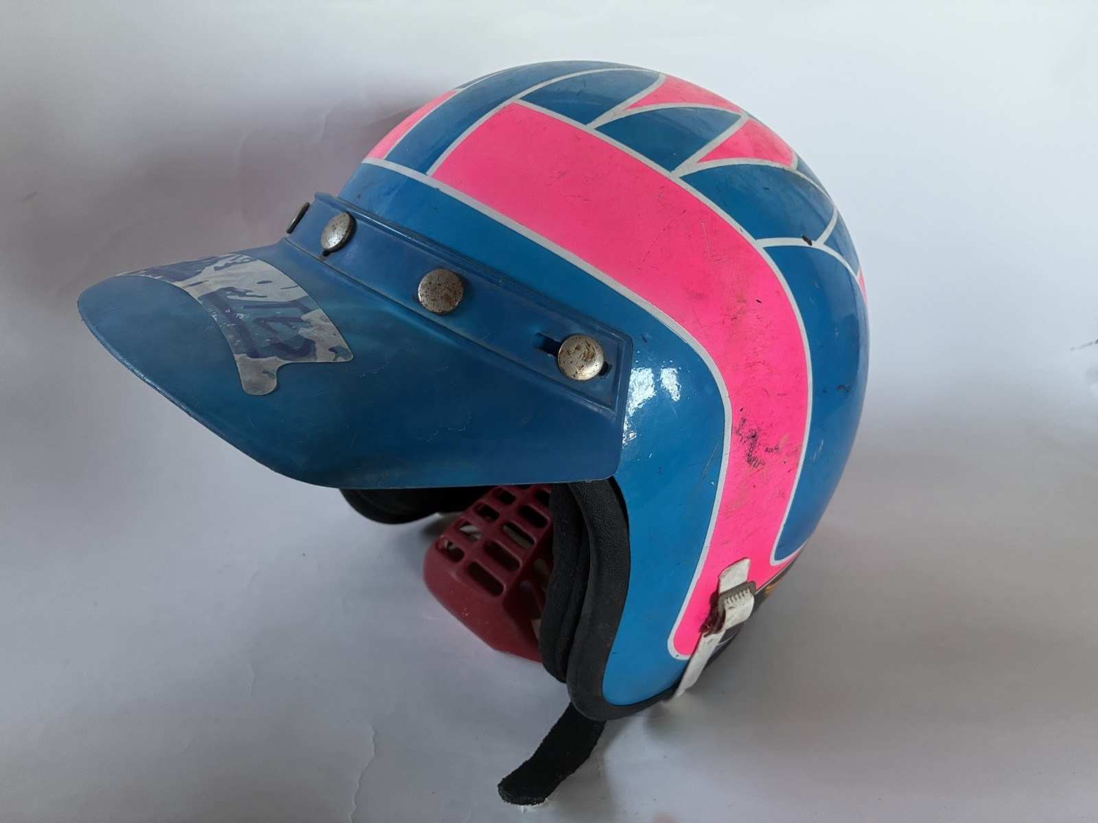 Vintage Neon Pink Blue Checker Helmet Vector Jt Racing Motorcycle