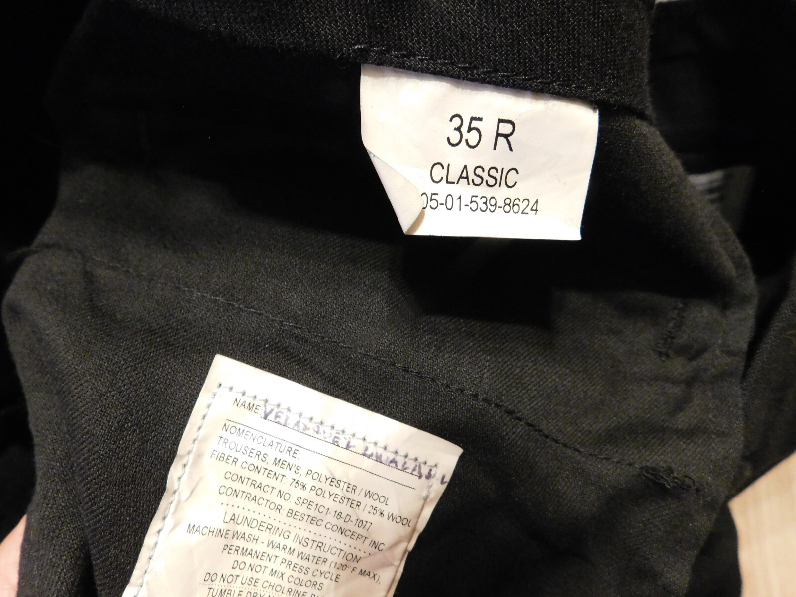 US MILITARY BLACK MEN'S PANTS SIZE 35R x 27.5"