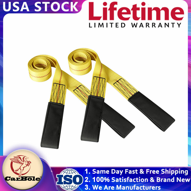 2 pcs 6' x 2" Lift Sling Tow Cargo Straps With Loops Heavy Duty Rigging Webbing