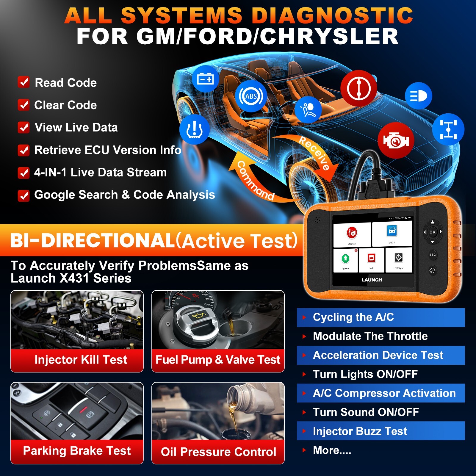 LAUNCH X431 Creader Elite 2.0 FGC Coding Scanner Diagnostic for Ford/GM/Chevy