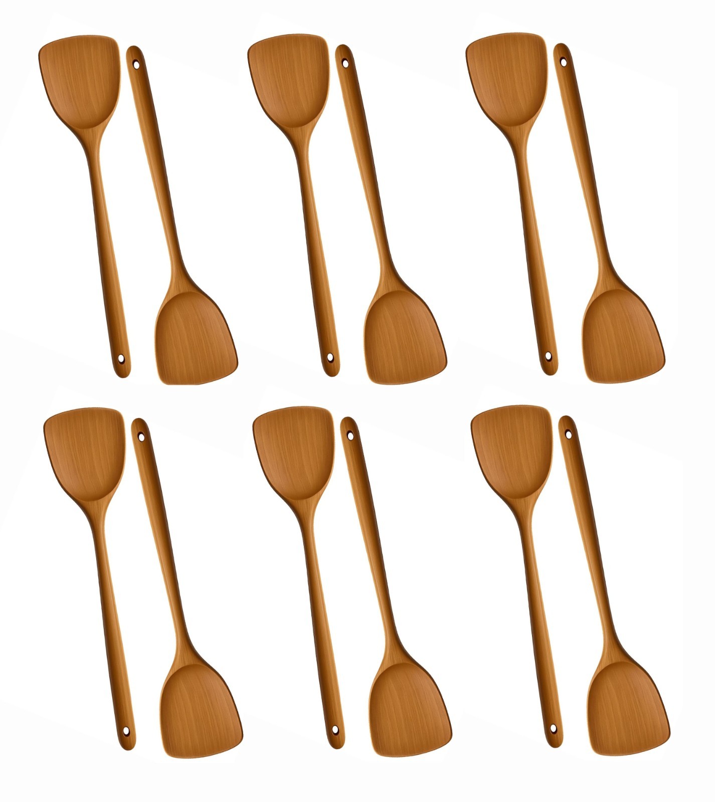 12 Pack Long Wood Cook Spatula 14.75 in Non Stick Turner Heat Resistant 4080x12