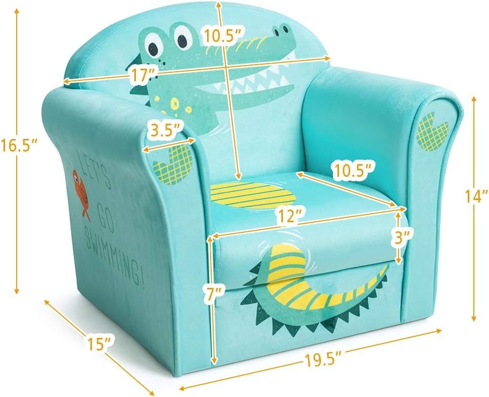 Kids Couch Children's Sofa Armrest Chair Toddler Furniture 15x20x17 Crocodile