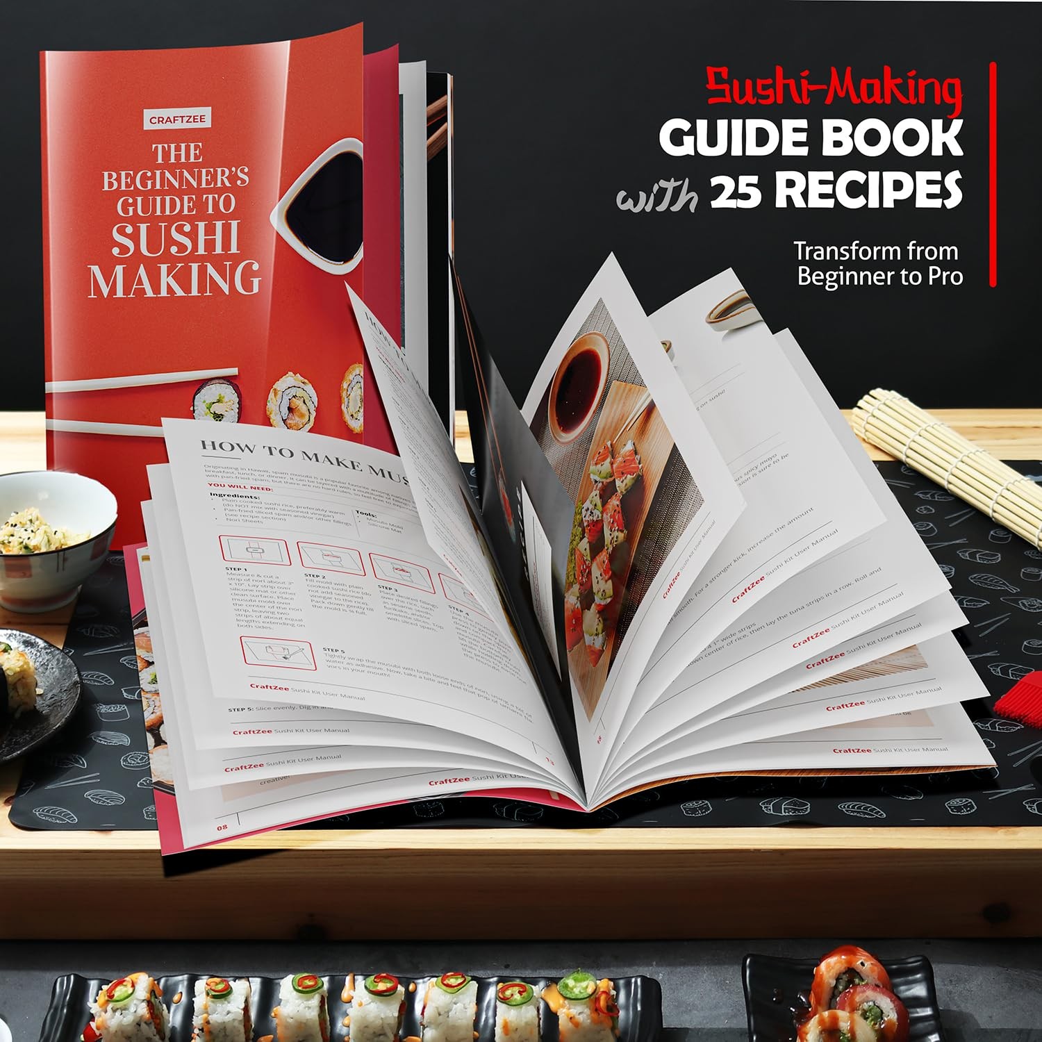 CraftZee Sushi Making Kit - Complete Maker with Bazooka Red/Black