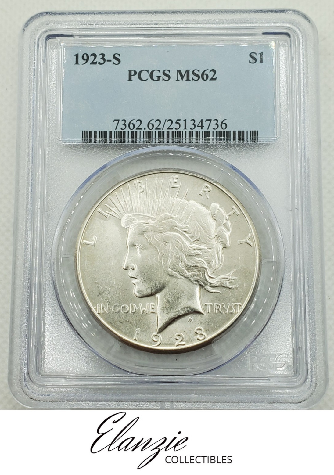 1923-S Peace Silver Dollar PCGS MS62 Nice Luster
