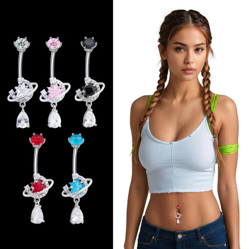 Crystal Dangle Belly Button Rings Stainless Steel Zircon Universe Belly Ring