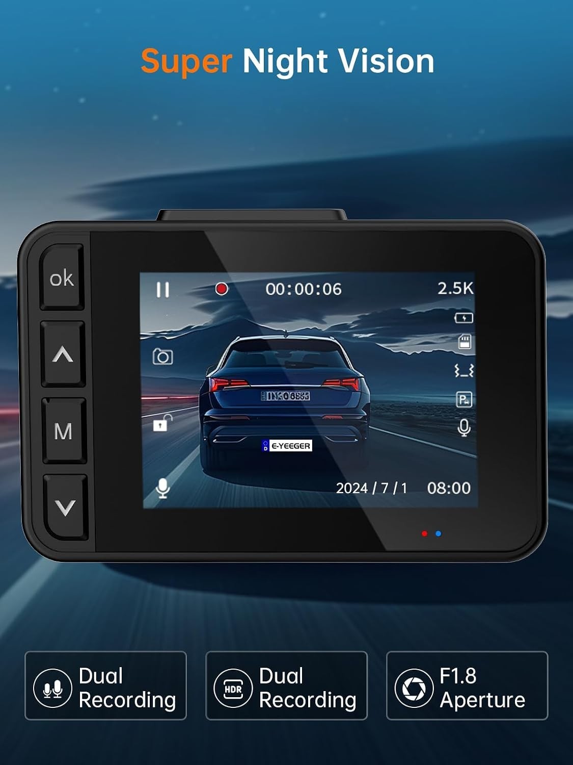 S50 G-Sensor Dash Cam, Loop Recording, 2'' Display