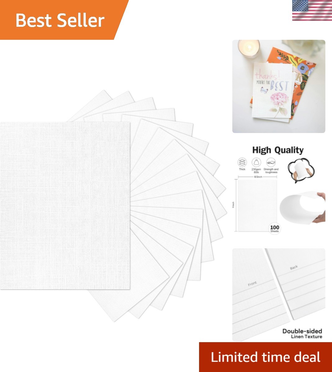 Linen Paper Textured Cardstock 8.5 x 11 White, 80 lb Wedding Invitation Cards...