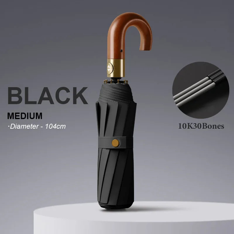 Automatic Folding Umbrella 30 Bone Windproof Reinforced Curved Handle Rain