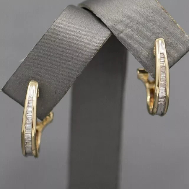 2Ct Baguette Lab Created Diamond Omega Back Hoop Earrings 14k Yellow Gold Plated