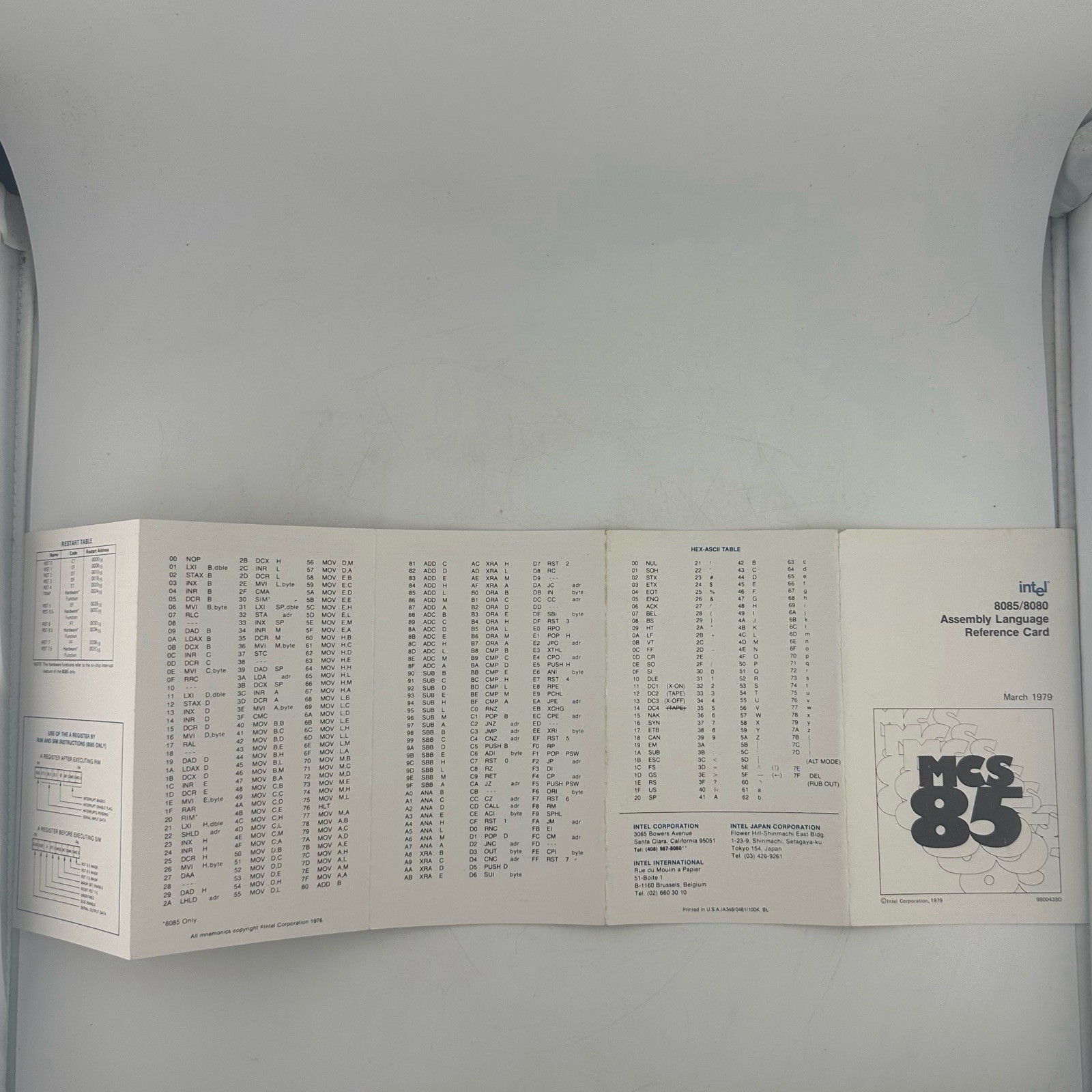 Intel 8085 8080 MCS-85 Assembly Language Reference Card March 1979 Original