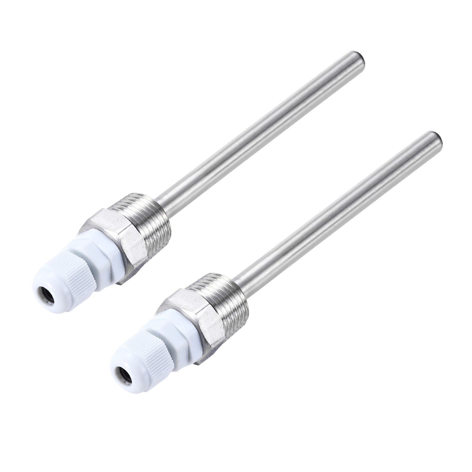 2 Pcs 8mm Dia G1/2 Thermowell Weldless Stainless Steel 304 150mm White