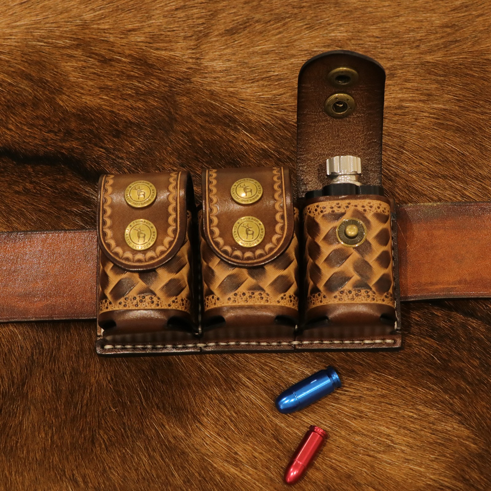 Leather 3 Speedloader Belt Pouch Triple Revolver fit.38/.357/.44 J-frame Loaders