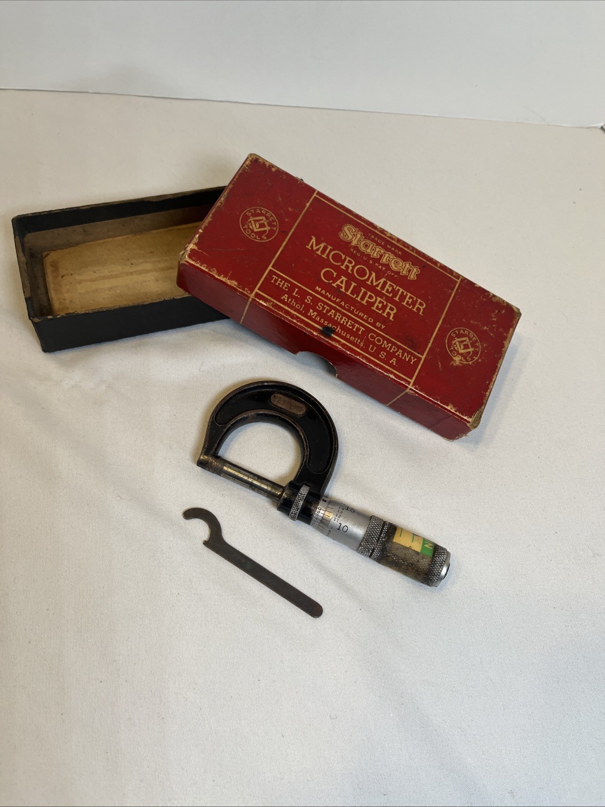 Starrett Micrometer Caliper 436-1 Inch Machinist Tool With Wrench WIth Box