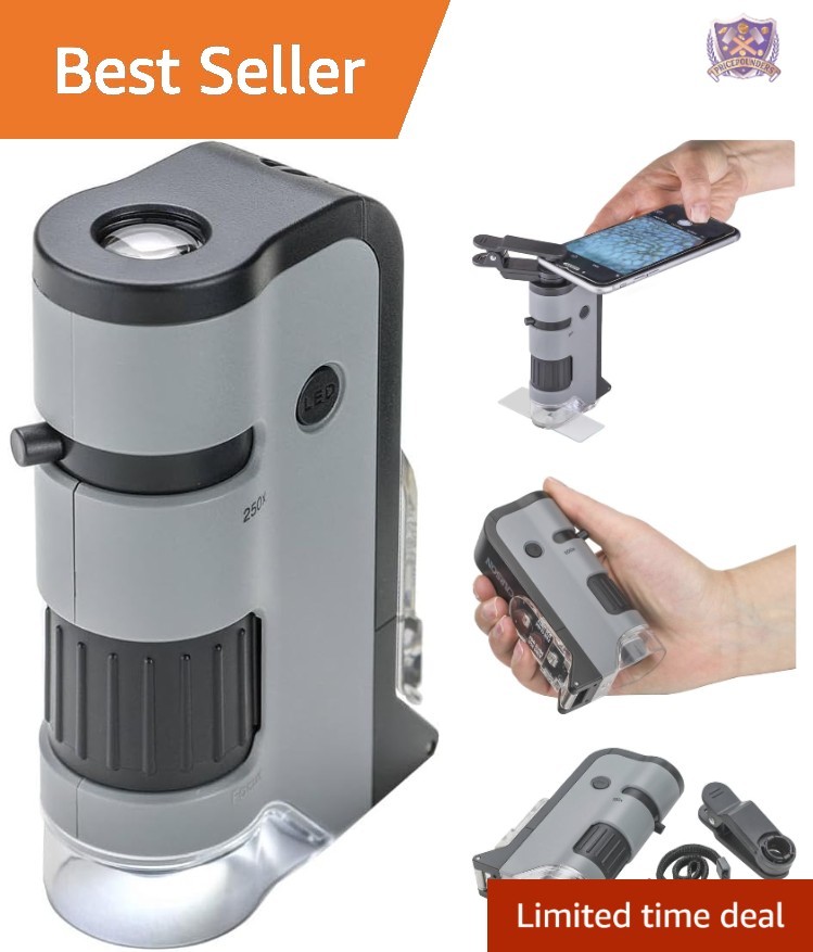 Pocket Microscope LED UV 100x-250x Smartphone Clip STEM Education Micro