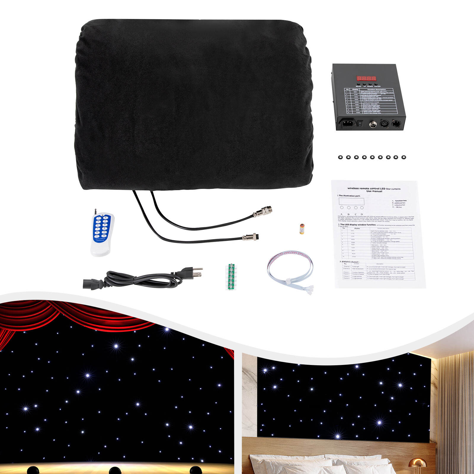 DMX512 LED Star Stage Backdrop 20x10FT LED Star Curtain Background Starry Sky