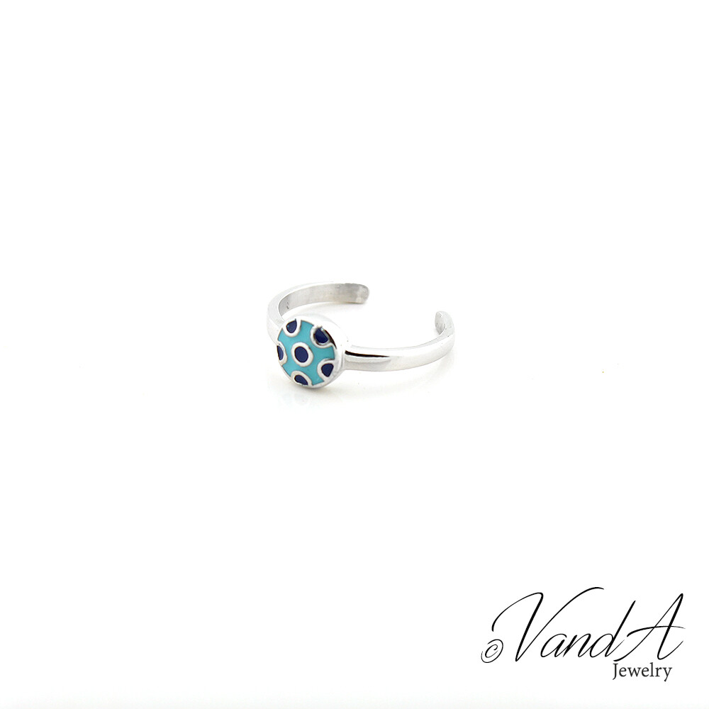 Sterling Silver 925 Toe Ring Turquoise & Navy Enameled Circle Toe Ring T07